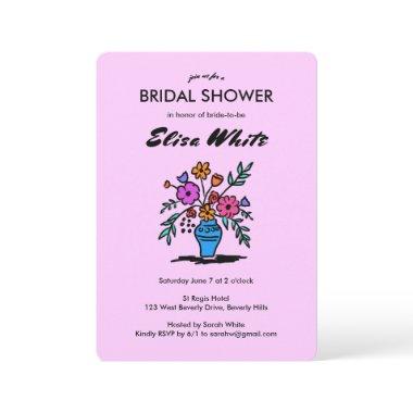 Floral Vase Rustic Whimsical Sketch QR Code Bridal