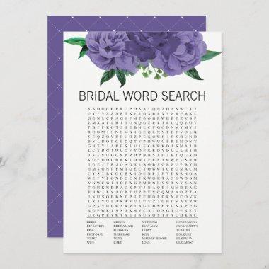 Floral Violet Bridal Shower Word Search Game Invitations