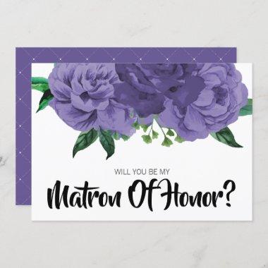 Floral Violet Purple Be My Matron of Honor Invitations