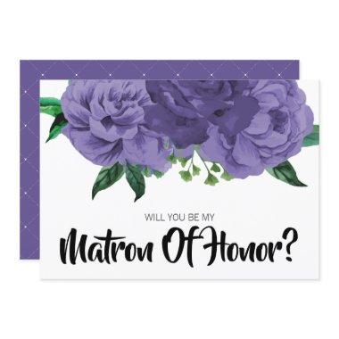 Floral Violet Purple Be My Matron of Honor Invitations