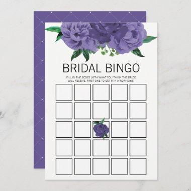 Floral Violet Purple Bridal Shower Bingo Game Invitations