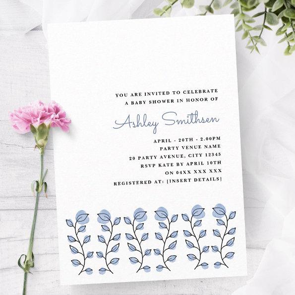 Floral Watercolor Baby Shower (Blue) Invitations