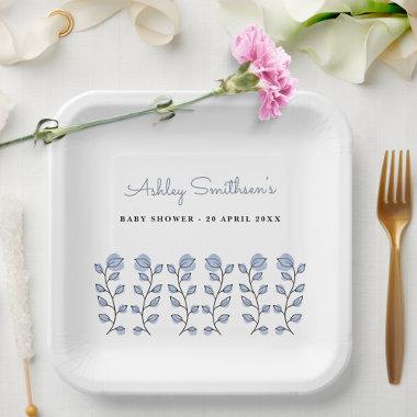 Floral Watercolor Baby Shower (Blue) Paper Plates