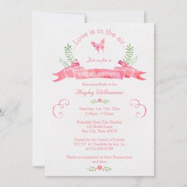Floral Watercolor Banner Butterfly Bridal Shower Invitations