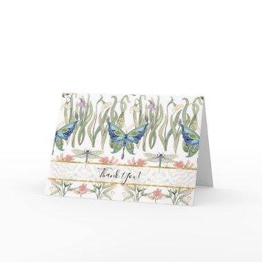 Floral Watercolor Blue and Pink Butterfly Bridal Note