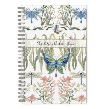 Floral Watercolor Blue and Pink Butterfly Bridal Notebook