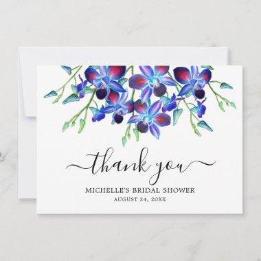 Floral Watercolor Blue Orchids Bridal Shower Name Thank You Invitations