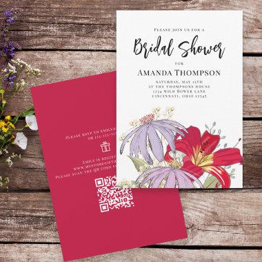 Floral Watercolor Bouquet Bridal Shower QR Code Invitations