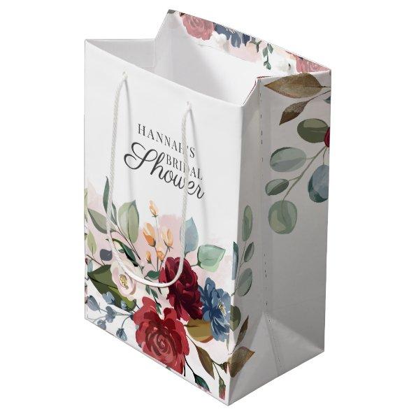 Floral Watercolor Burgundy Blush Bridal Shower Medium Gift Bag