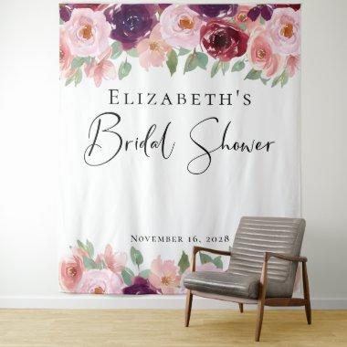 Floral Watercolor Burgundy Blush Bridal Shower Tapestry