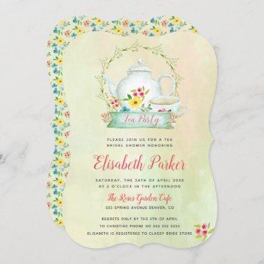 Floral watercolor elegant bridal shower tea party Invitations