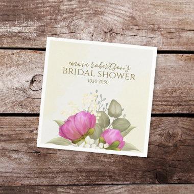 Floral Watercolor Greenery Peony Bridal Shower Napkins