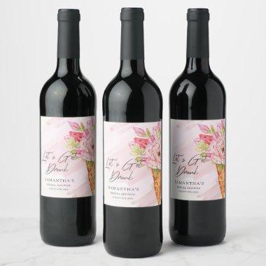 Floral Watercolor Ice Cream Bridal Shower Wine Label