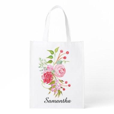Floral watercolor mix bridal name grocery bag