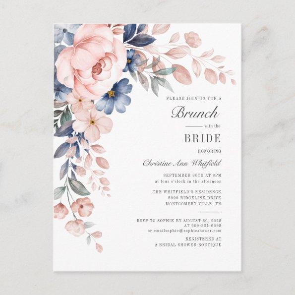 Floral Watercolor Pink Blue Flowers Bridal Brunch Invitation PostInvitations