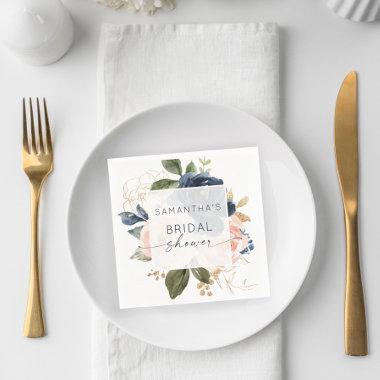 Floral Watercolor Pink Navy  Napkins