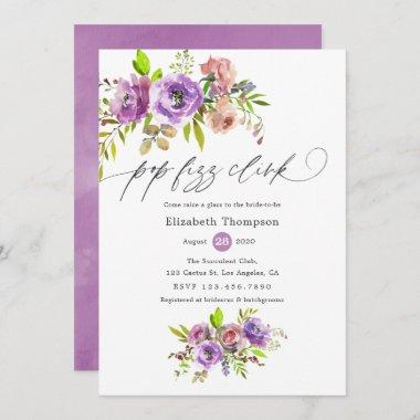 Floral Watercolor Pop Fizz Clink Bridal Shower Invitations