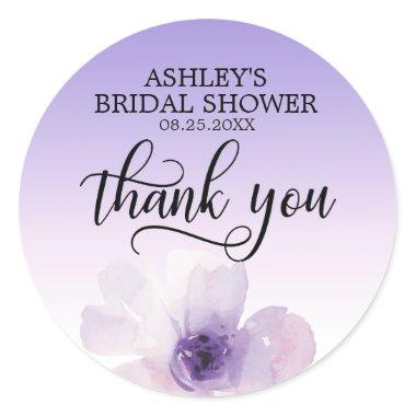 Floral Watercolor Purple Lavender Bridal Shower Classic Round Sticker