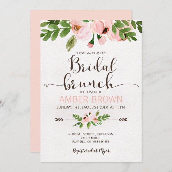 Floral Watercolor Roses Bridal Brunch Invitations