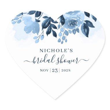 Floral Watercolor Script Navy Blue  Heart Sticker