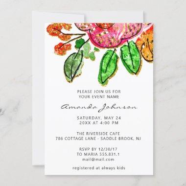 Floral Watercolors Bridal Shower Sweet 16th Invitations