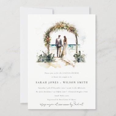 Floral Wedding Arch Beach Seascape Couples Shower Invitations