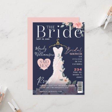 Floral Wedding Dress Bridal Shower Magazine Cover Invitations
