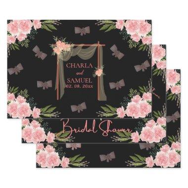 Floral Wedding Gate Bridal Shower Black Wrapping Paper Sheets