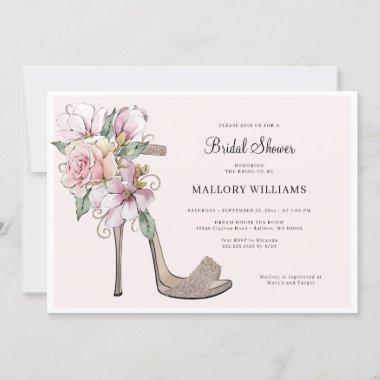 Floral Wedding Heels Bridal Shower Invitations