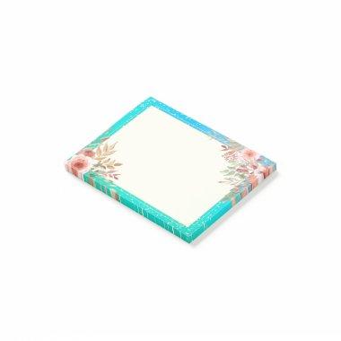 Floral Wedding Shower Teal Gold Confetti Polka Dot Post-it Notes