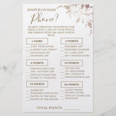 Floral What is on your phone Shower game Invitations Flye Flyer