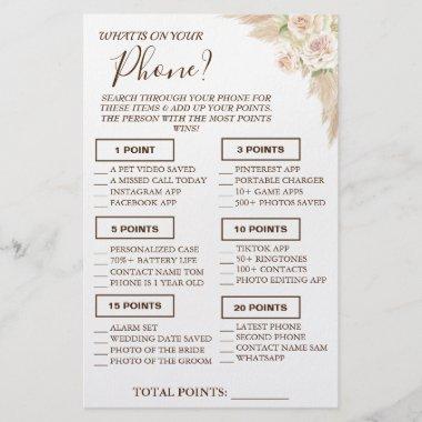 Floral What is on your phone Shower game Invitations Flyer