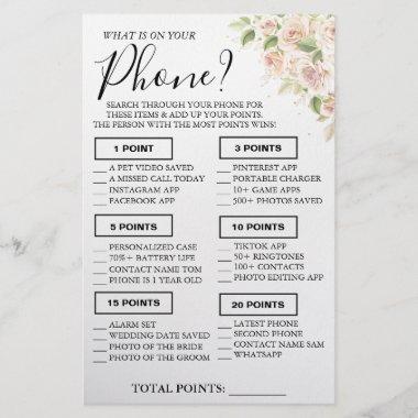Floral What is on your phone Shower game Invitations Flyer