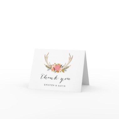 Floral White Antler Chic Boho Style Thank You