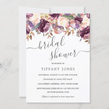 Floral Wild Bloom Purple Bridal Shower Invitations