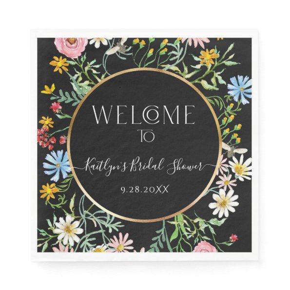 Floral Wildflower Black Boho Welcome  Napkins