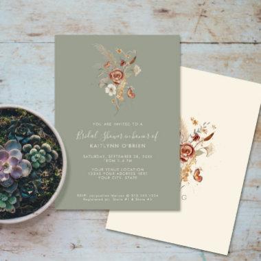 Floral Wildflower Sage Watercolor Bridal Shower Invitations