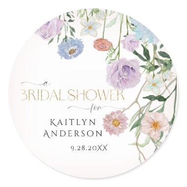Floral Wildflower Spring Blush Pink Bridal Shower Classic Round Sticker
