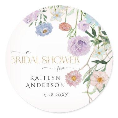 Floral Wildflower Spring Blush Pink Bridal Shower Classic Round Sticker