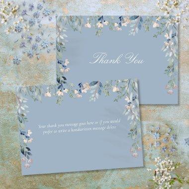 Floral Wildflowers Dusty Blue Script Thank You Invitations