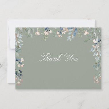 Floral Wildflowers Sage Green Script Thank You Invitations