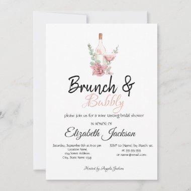 Floral Wine Brunch & Bubbly Bridal Shower Invitations