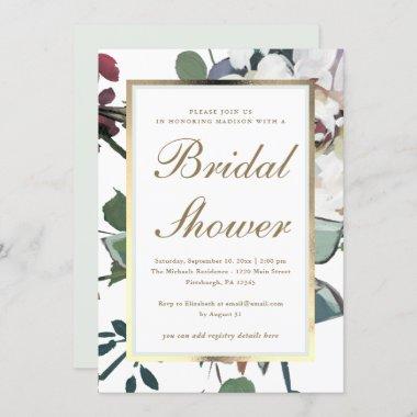 Floral with Faux Gold Frame Bridal Shower Invitations
