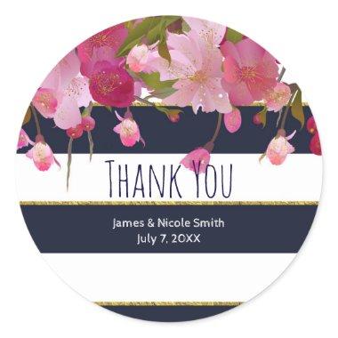 Floral with Faux Gold Glitter Modern  Classic Round Sticker