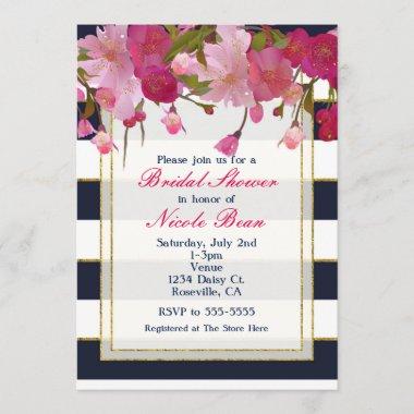 Floral with Faux Gold Glitter Modern Bridal Shower Invitations