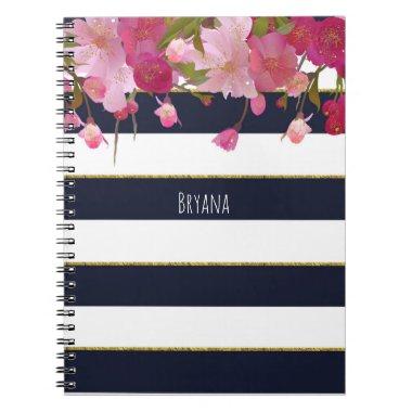 Floral with Faux Gold Glitter Modern Elegant Notebook