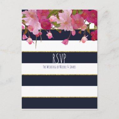 Floral with Faux Gold Glitter Modern RSVP Invitation PostInvitations