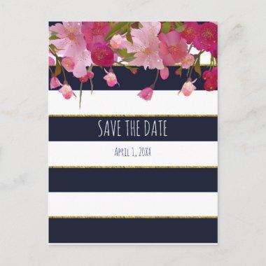 Floral with Faux Gold Glitter Modern Save The Date Announcement PostInvitations