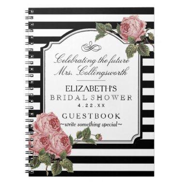 Floral With Stripes Girly Bridal Shower Guestbook Notebook