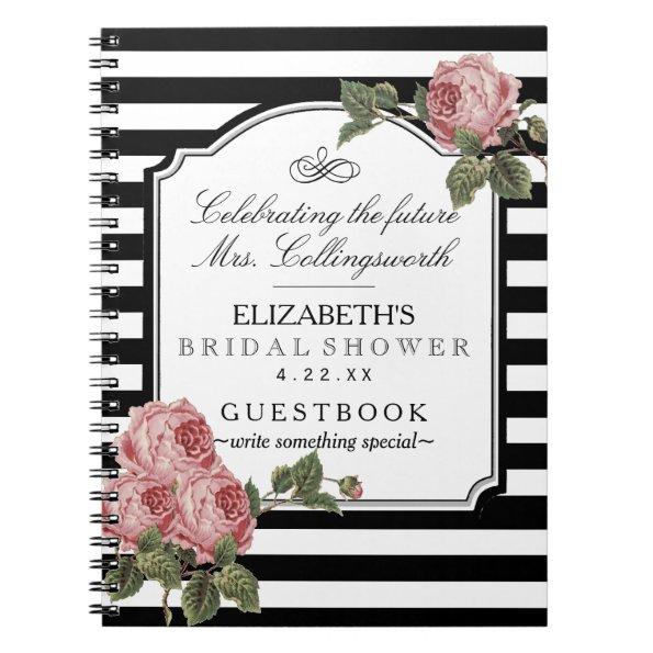 Floral With Stripes Girly Bridal Shower Guestbook Notebook